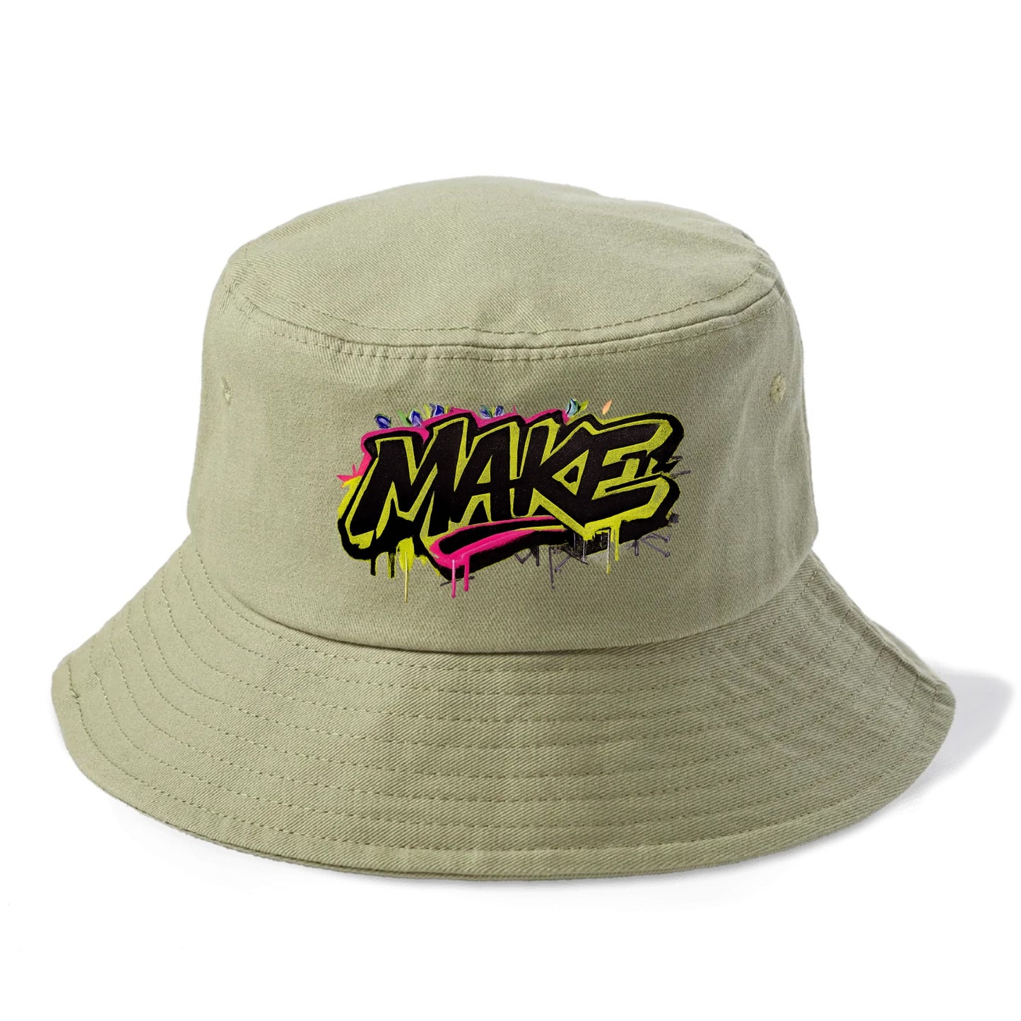 Bold typography design - "MAKE" - creating, producing, doing - Bucket Hat - Army Green