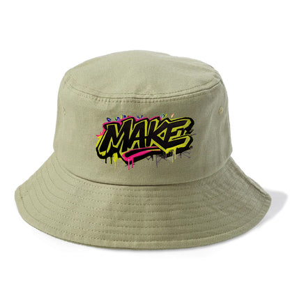 Bold typography design - "MAKE" - creating, producing, doing - Bucket Hat - Army Green