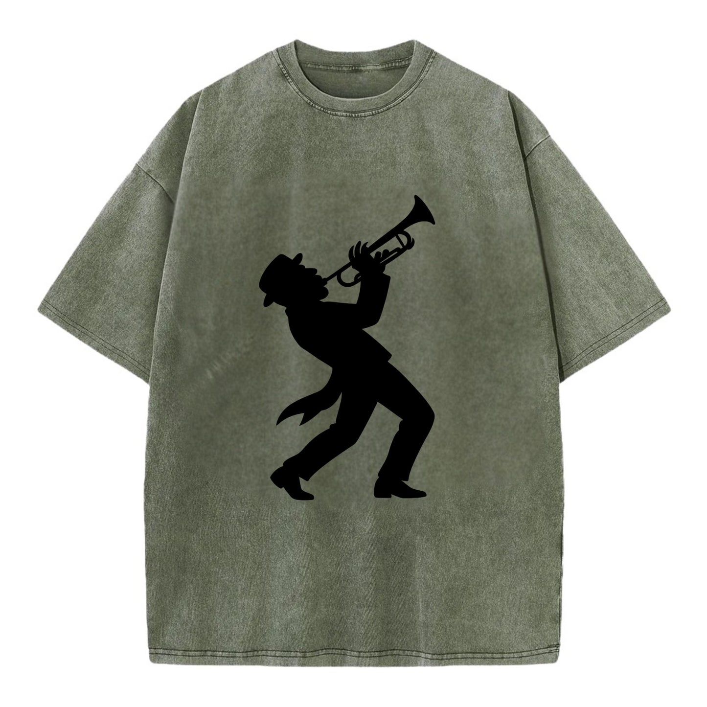 Trumpet player hitting high note - Vintage T-shirt - Army Green