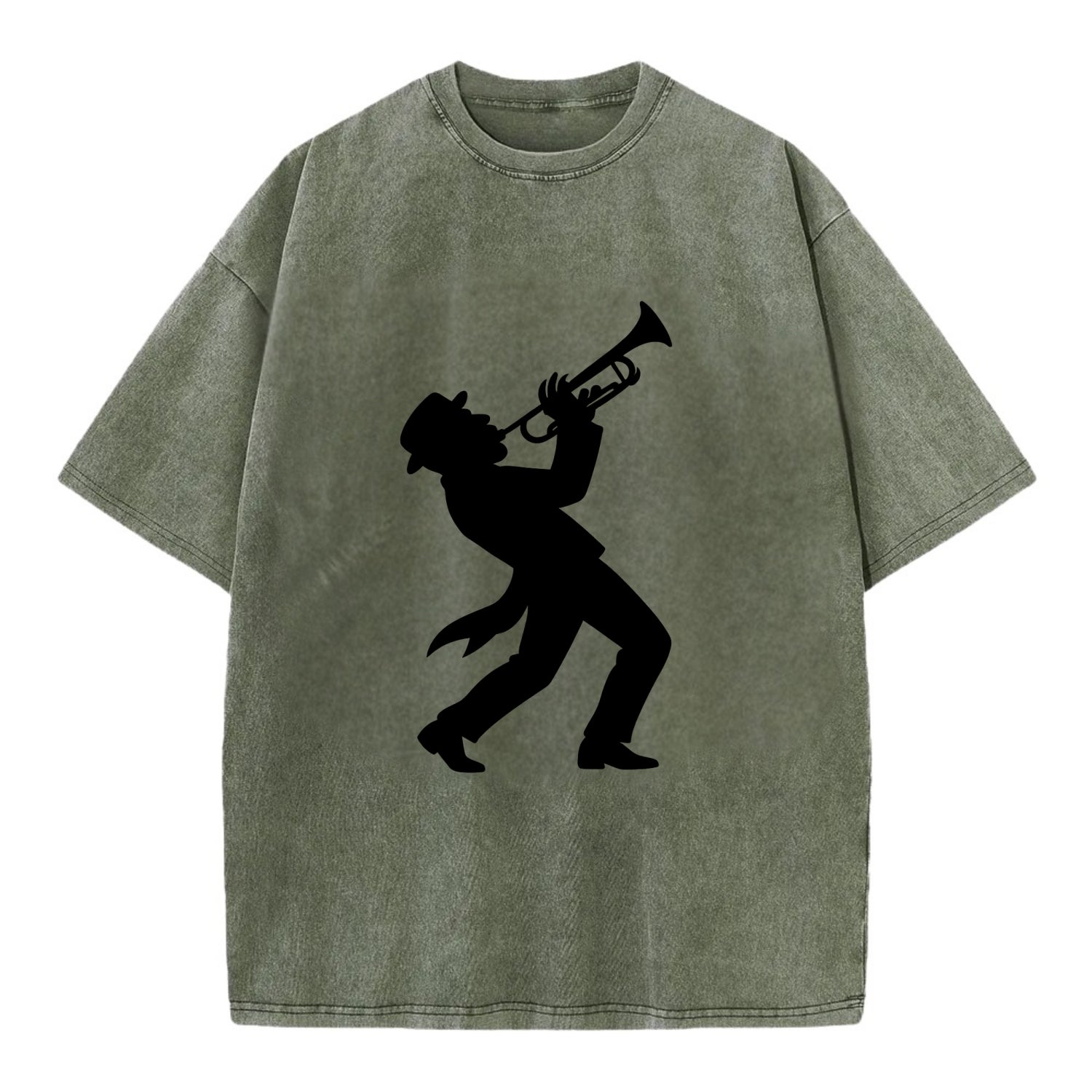 Trumpet player hitting high note - Vintage T-shirt - Army Green