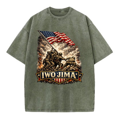 Iwo Jima Flag Raising - Vintage T-shirt - Army Green