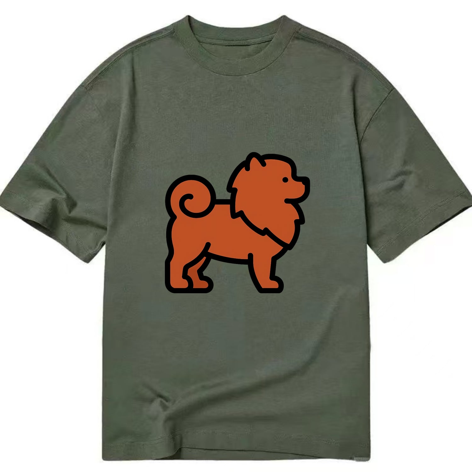 Chow Chow - Red fluffy flat side profile - Classic T-shirt - Army Green