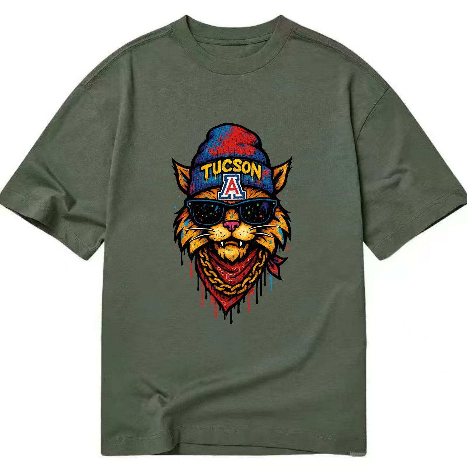 Tucson Wildcat wearing Arizona beanie with A patch - Classic T-shirt - Army Green