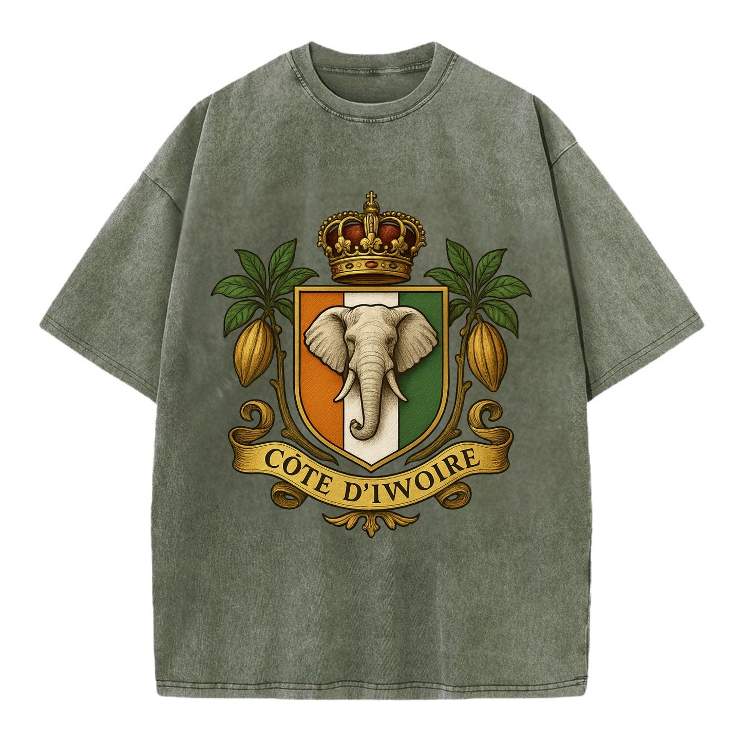 Ivory Coast Royal Logo  - Vintage T-shirt - Army Green