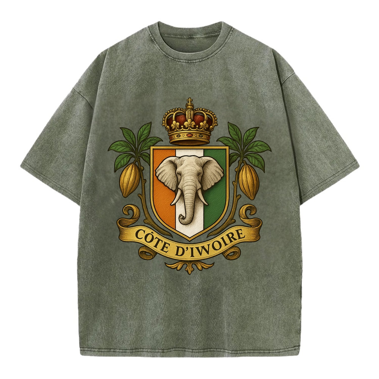 Ivory Coast Royal Logo  - Vintage T-shirt - Army Green