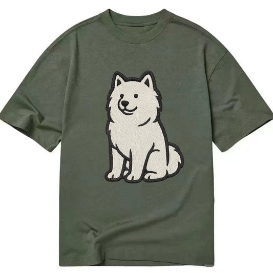 Samoyed - White fluffy embroidered desig Classic T-shirt - Army Green