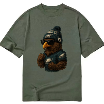 Philly Hawk wearing Eagles beanie with Rocky patch and wayfarer sunglasses - Classic T-shirt - Army Green
