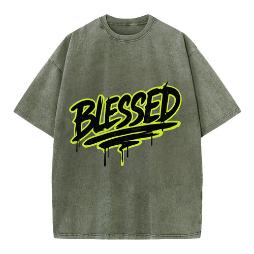 Bold typography design - BLESSED - recognizing good fortune, abundance - Vintage T-shirt