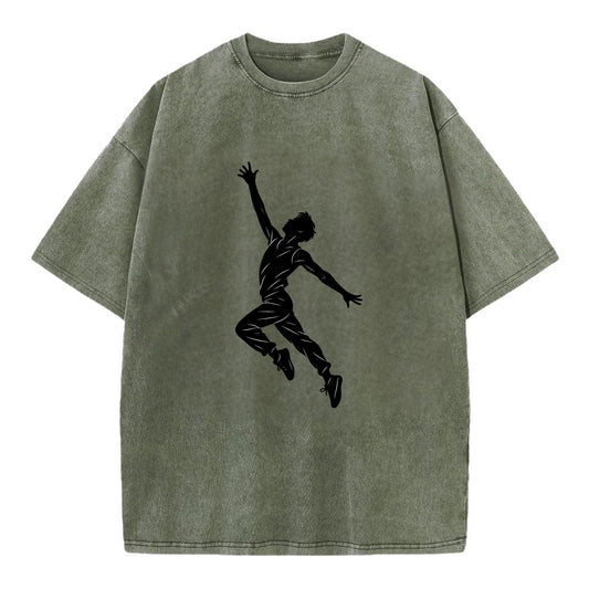 Modern dancer reaching skyward - Vintage T-shirt - Army Green