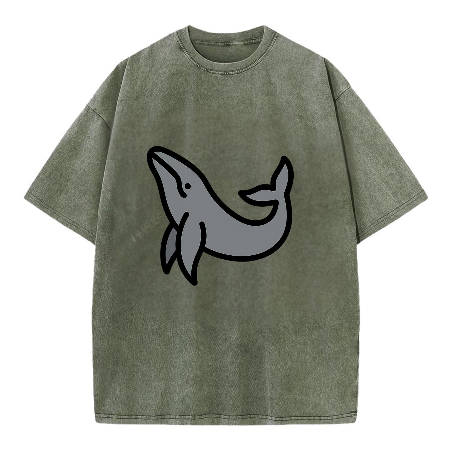 Humpback Whale - Gray breaching pose flat side profile - Vintage T-shirt - Army Green
