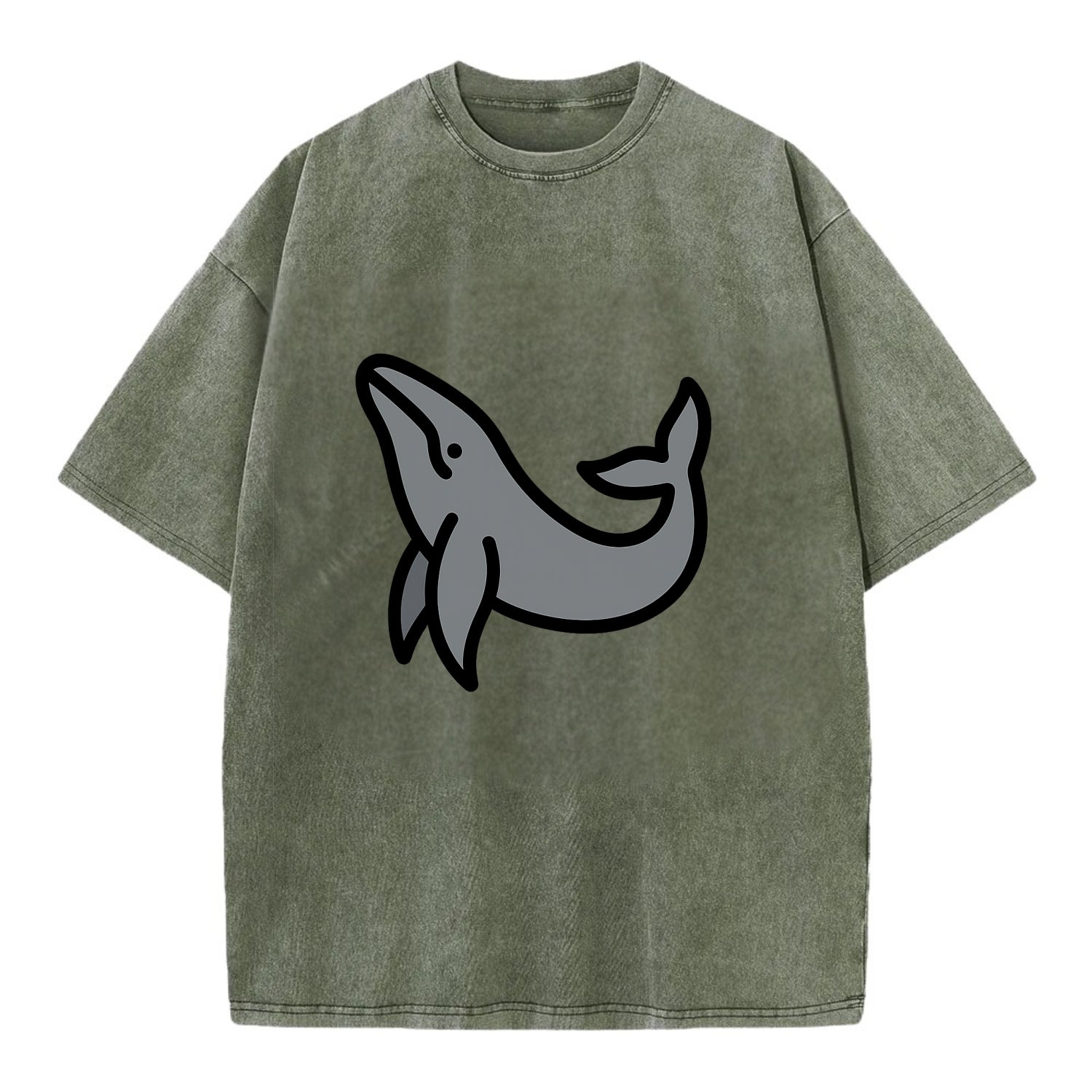 Humpback Whale - Gray breaching pose flat side profile - Vintage T-shirt - Army Green