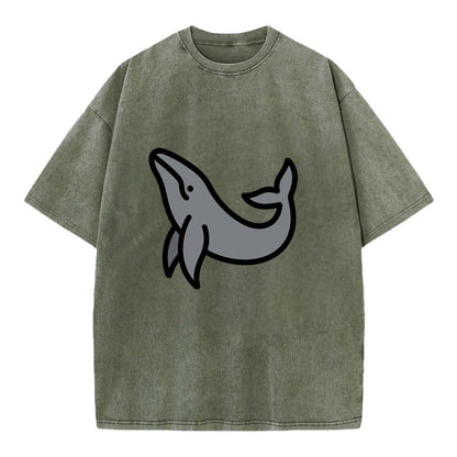 Humpback Whale - Gray breaching pose flat side profile - Vintage T-shirt - Army Green