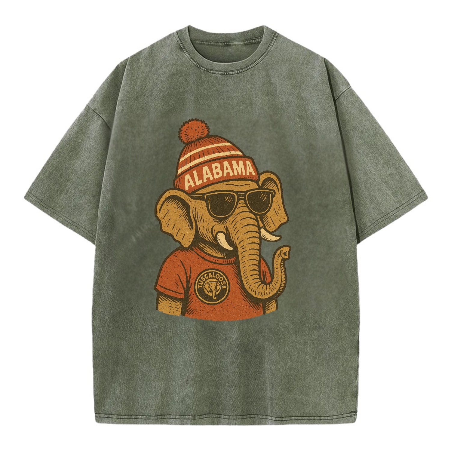 Tuscaloosa Crimson Elephant wearing Alab - Vintage T-shirt - Army Green