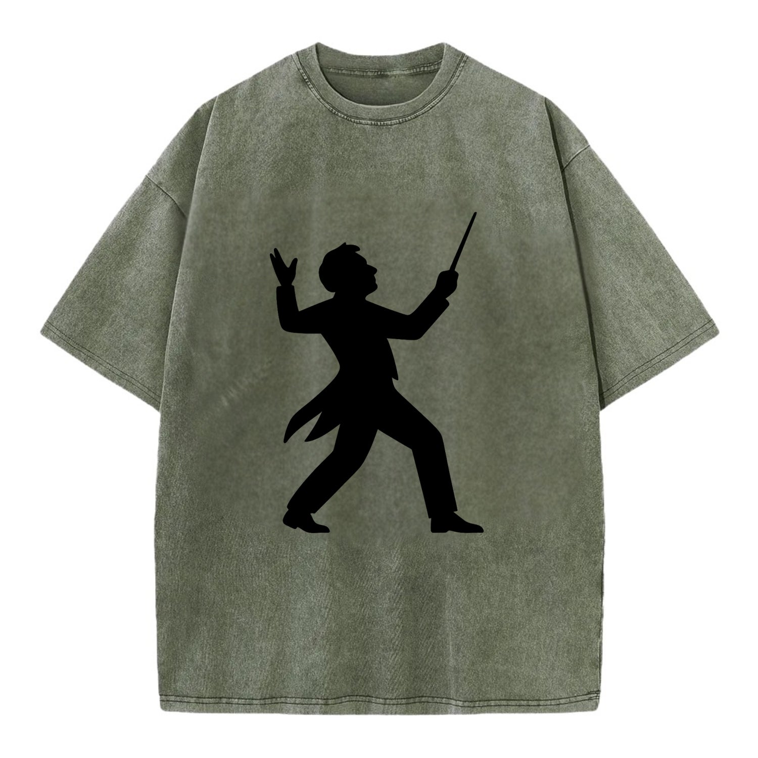 Conductor leading orchestra passionately - Vintage T-shirt - Army Green