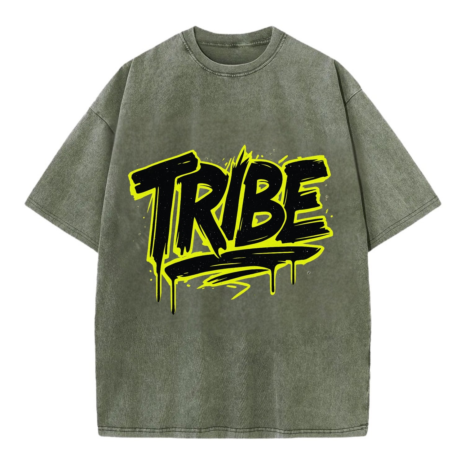 Bold typography design - "TRIBE" - your community, your group - Vintage T-shirt - Army Green