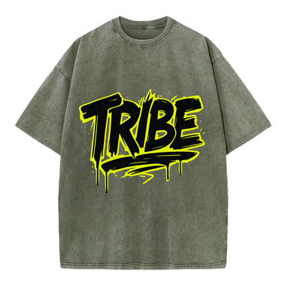 Bold typography design - "TRIBE" - your community, your group - Vintage T-shirt - Army Green