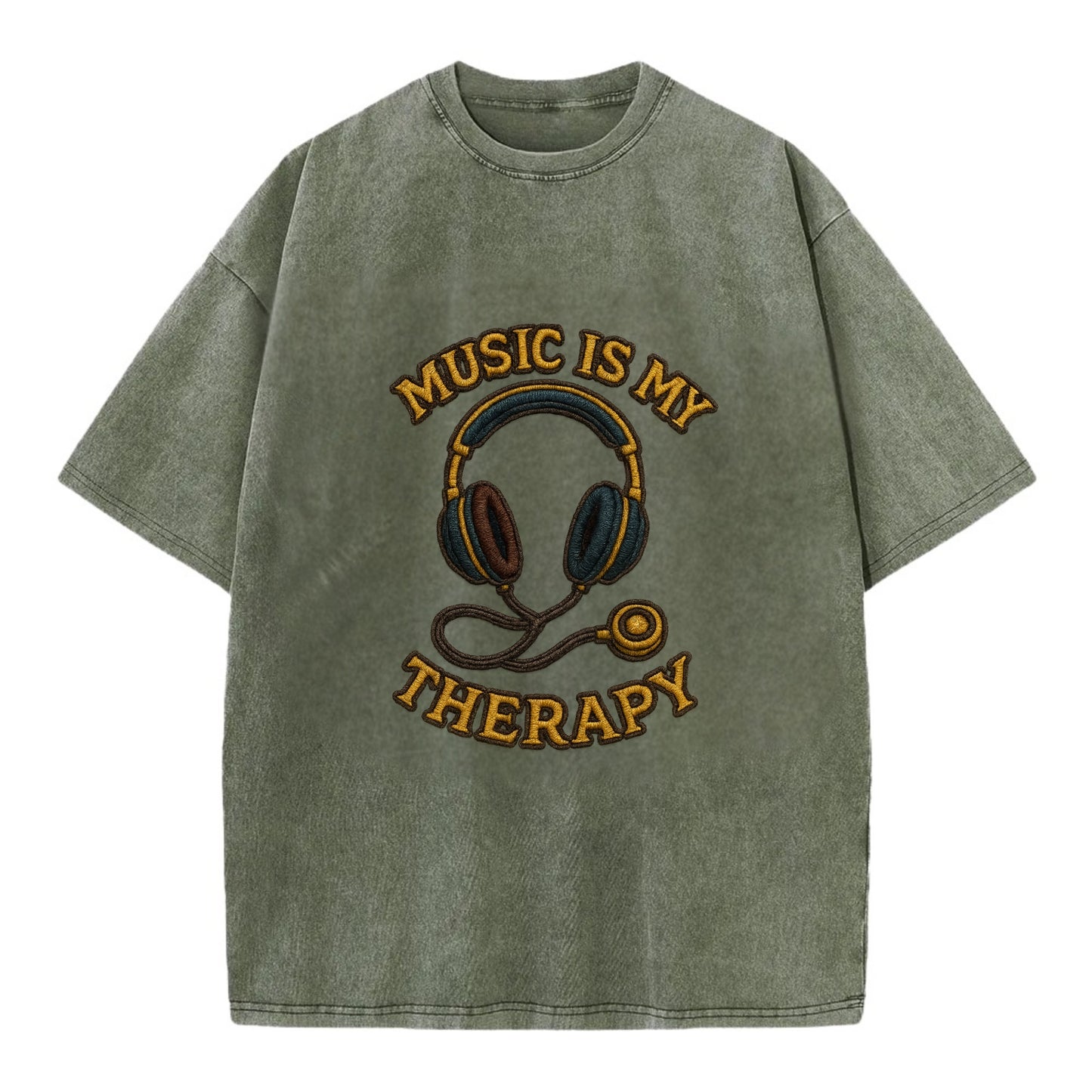 Music Is My Therapy  - Vintage T-shirt - Army Green