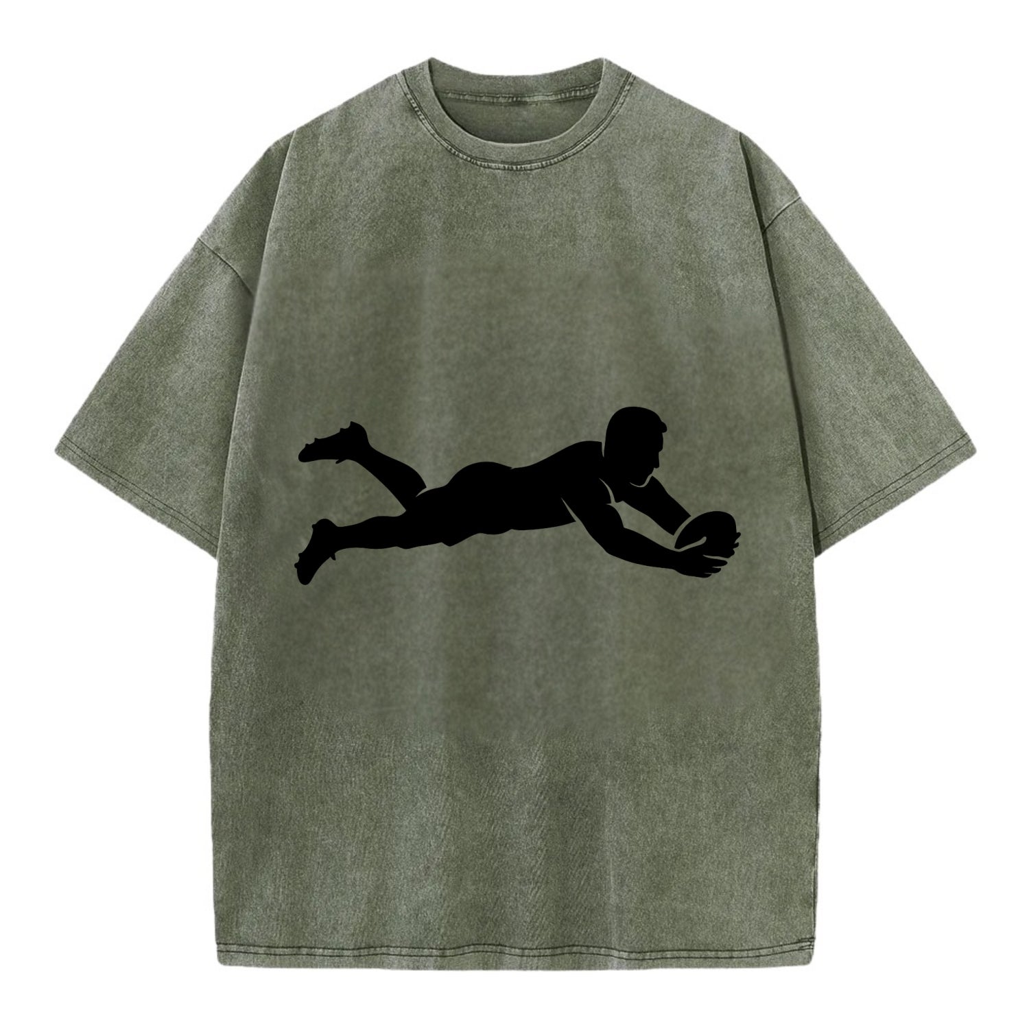 Rugby player diving for try - Vintage T-shirt - Army Green