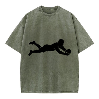 Rugby player diving for try - Vintage T-shirt - Army Green
