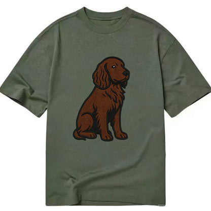 Field Spaniel - Liver colored embroidered sitting design - Classic T-shirt - Army Green