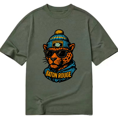 Baton Rouge Jaguar wearing Southern beanie with SU patch - Classic T-shirt - Army Green