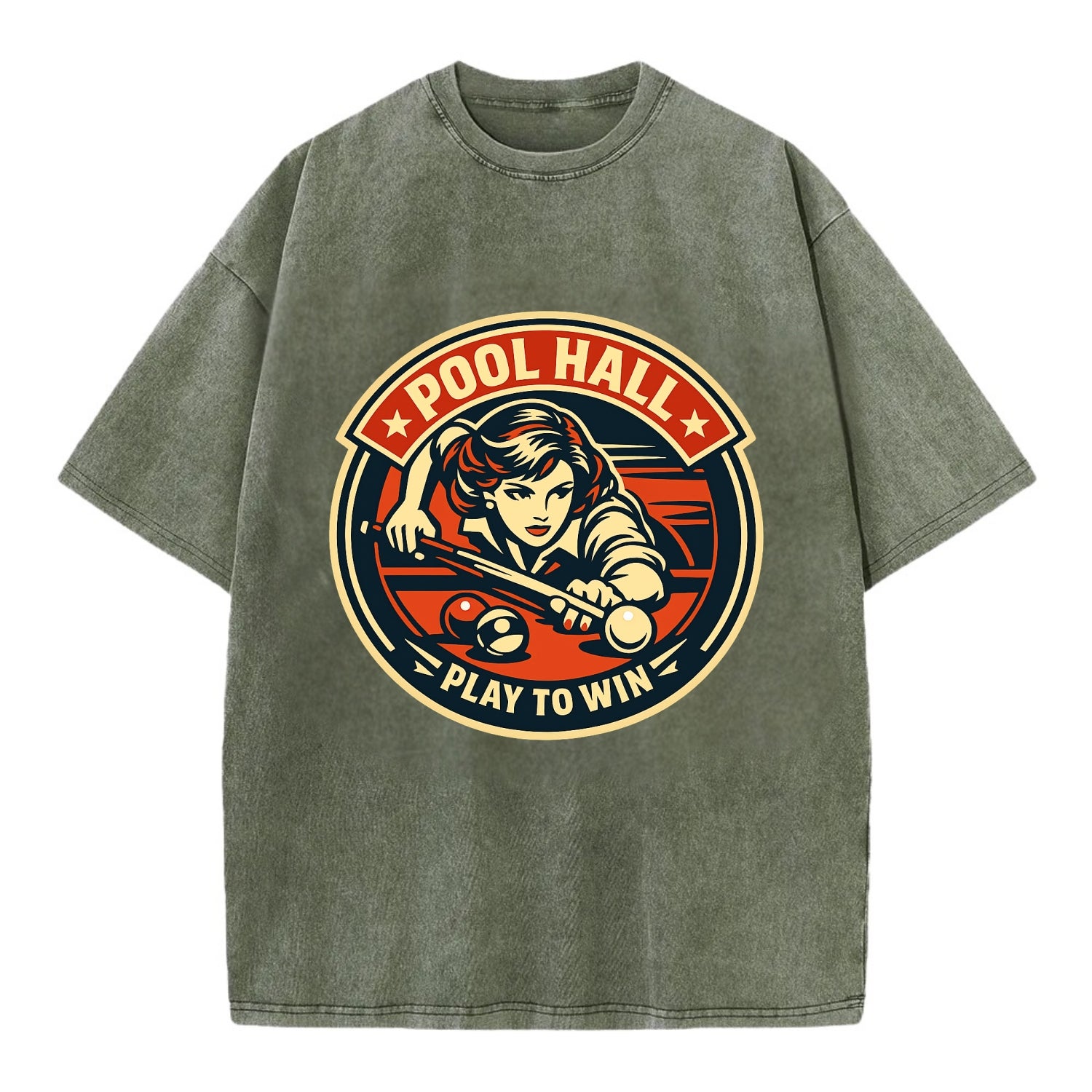 Cue Queen Emblem - Vintage T-shirt - Army Green