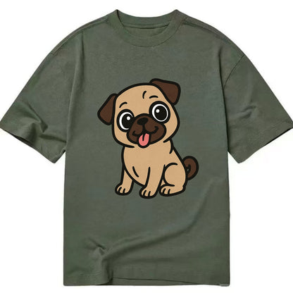 Pug - Tilted head with tongue out - Classic T-shirt - Army Green