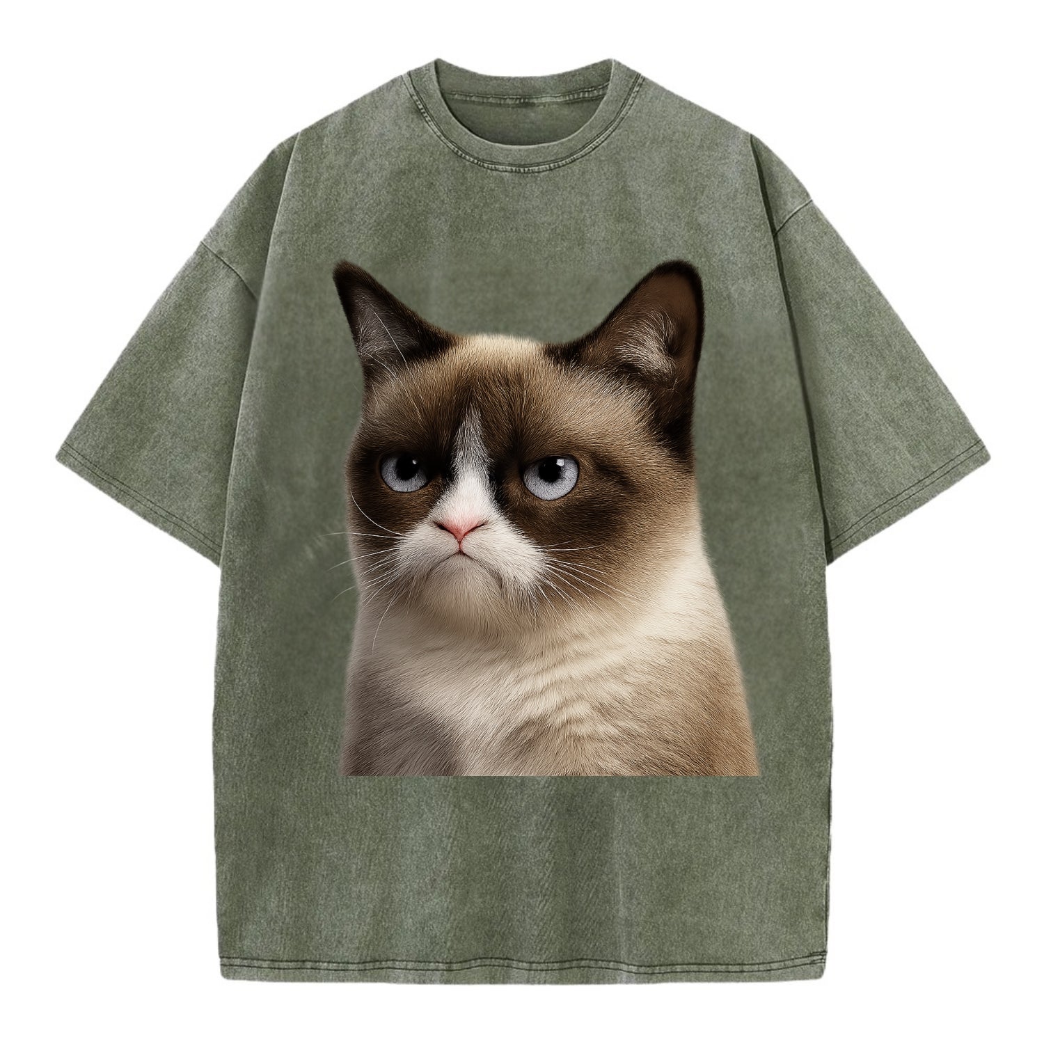 Grumpy Cat Expression  - Vintage T-shirt - Army Green