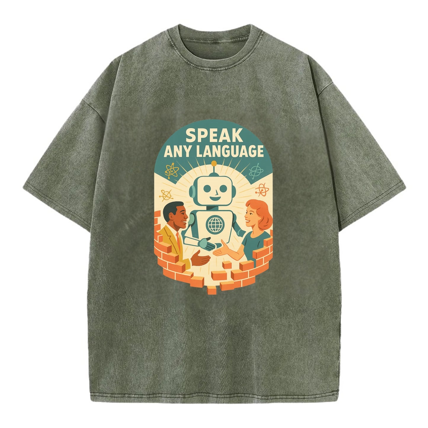 Language learning AI breaking down barriers - "Speak Any Language" - - Vintage T-shirt - Army Green