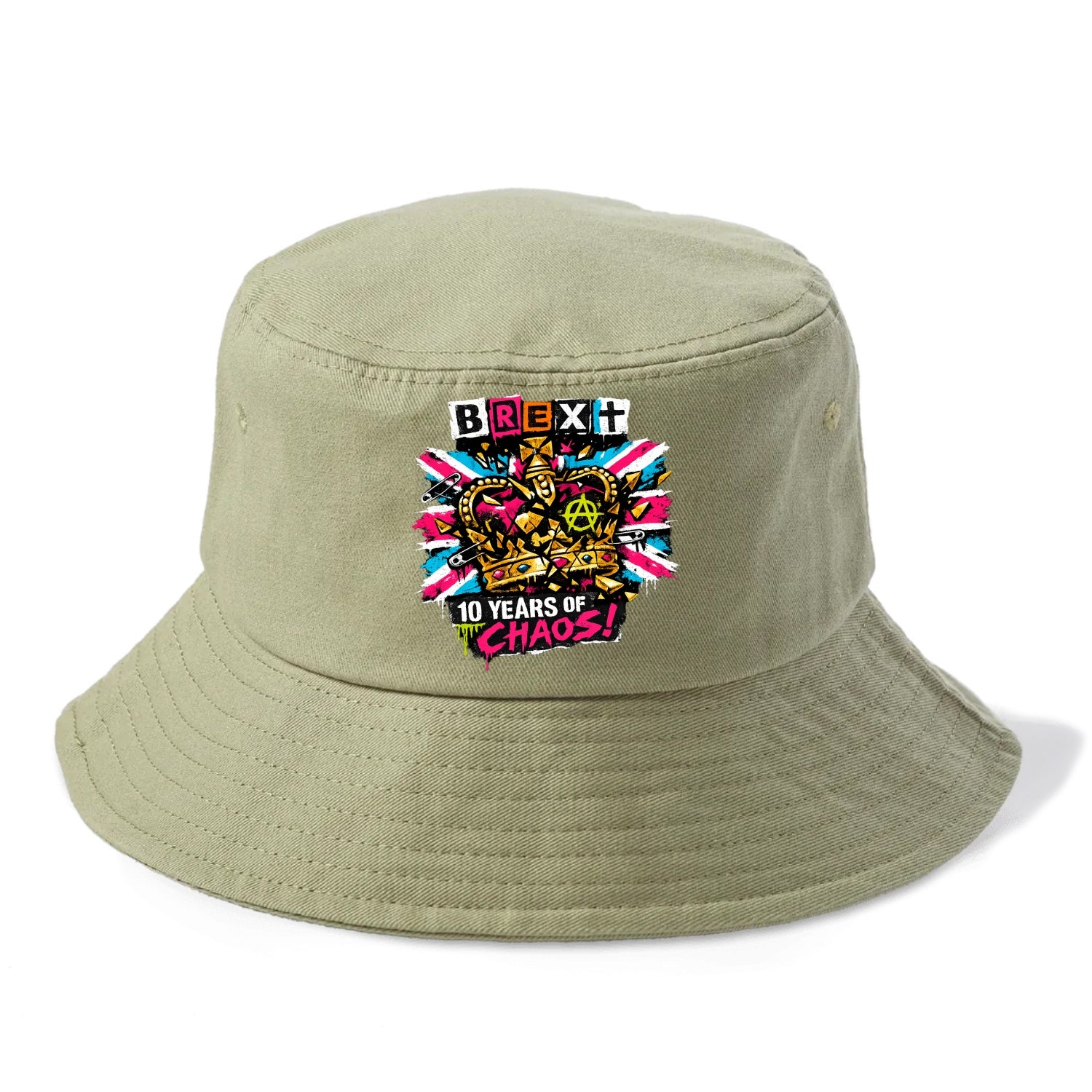 BROKEN CROWN | Shattered British crown | Gold fragments scattered | Power dismantled | - Bucket Hat - Army Green