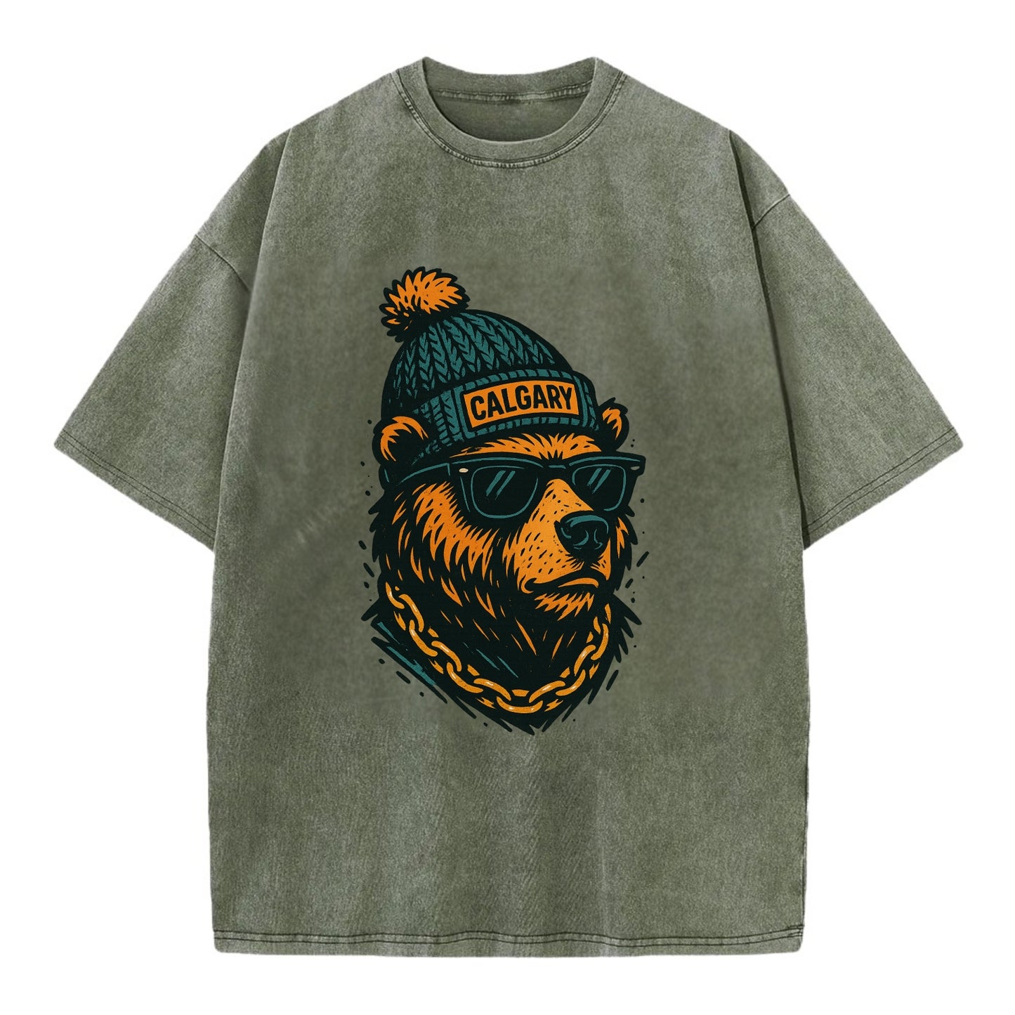 Calgary Grizzly Bear wearing Calgary bea - Vintage T-shirt - Army Green