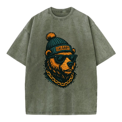 Calgary Grizzly Bear wearing Calgary bea - Vintage T-shirt - Army Green
