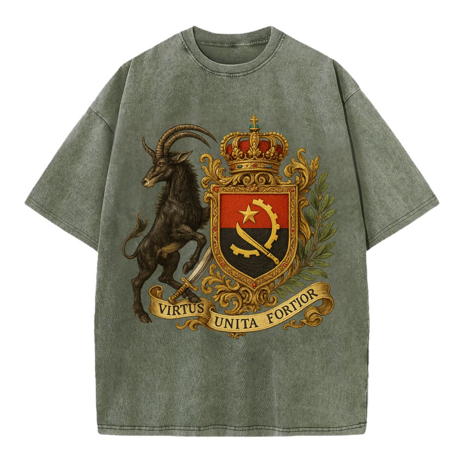 Angola Giant Sable Emblem  - Vintage T-shirt - Army Green