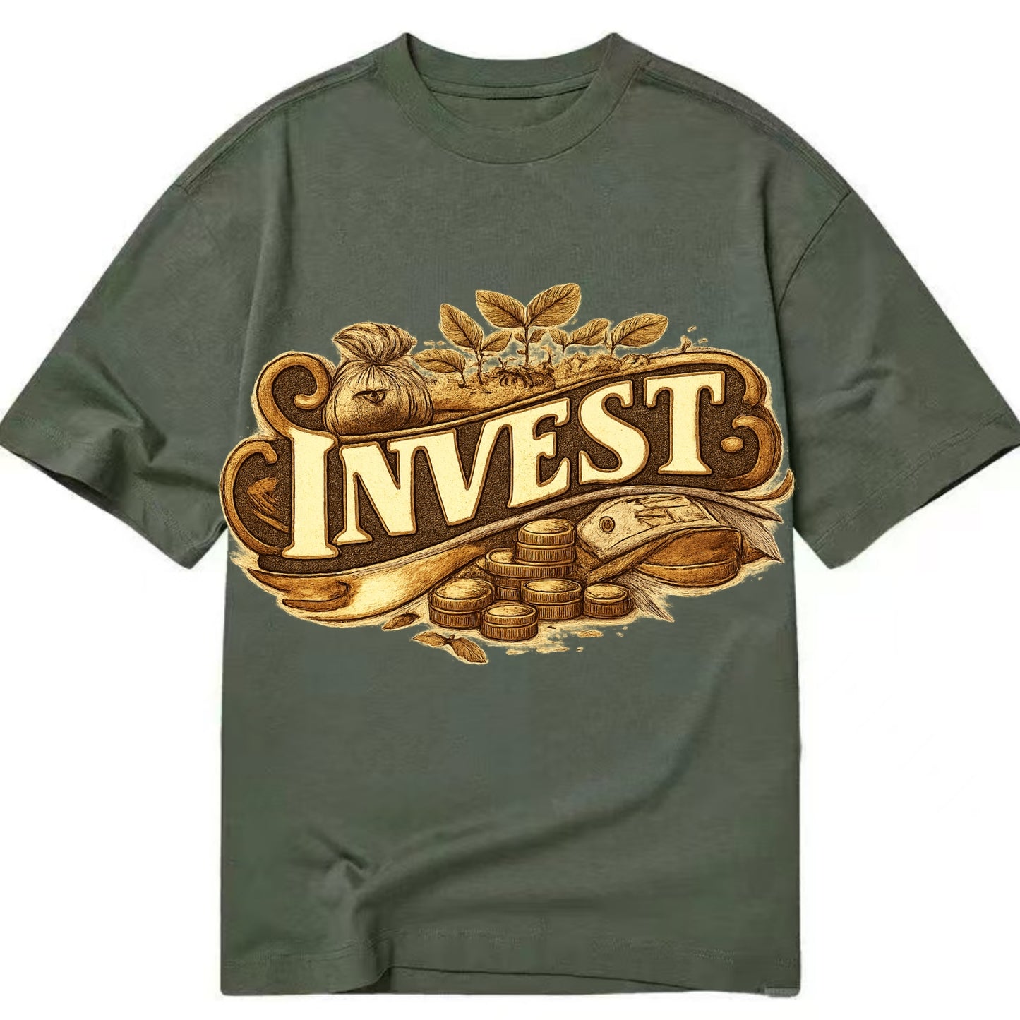 Bold typography design - "INVEST" - growing money, smart decisions - Classic T-shirt - Army Green