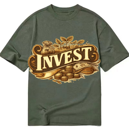 Bold typography design - "INVEST" - growing money, smart decisions - Classic T-shirt - Army Green