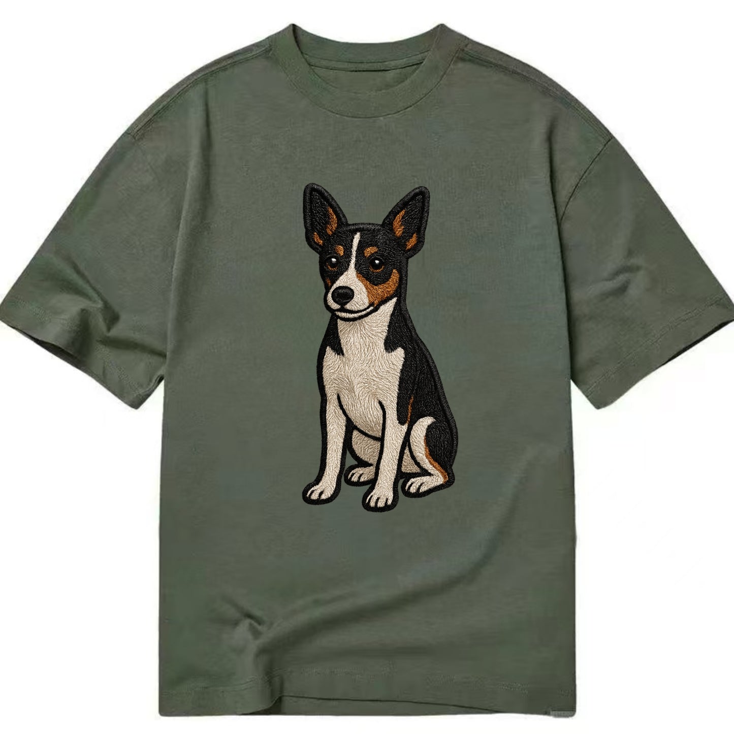 Rat Terrier - Tri-color embroidered pose Classic T-shirt - Army Green