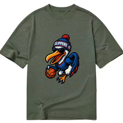 Los Angeles Pelican wearing Clippers beanie with sailboat patch and wayfarer - Classic T-shirt - Army Green