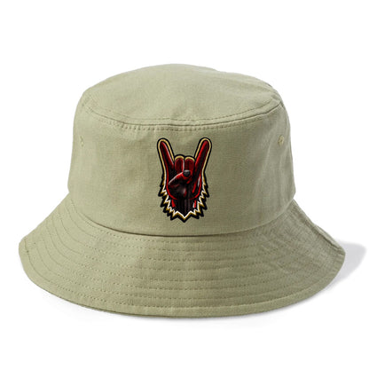 ROCK HAND HORNS - devil horns hand gesture in black and red , metal music - Bucket Hat - Army Green