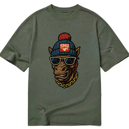 Dallas Mustang wearing SMU beanie with pony patch - Classic T-shirt - Army Green