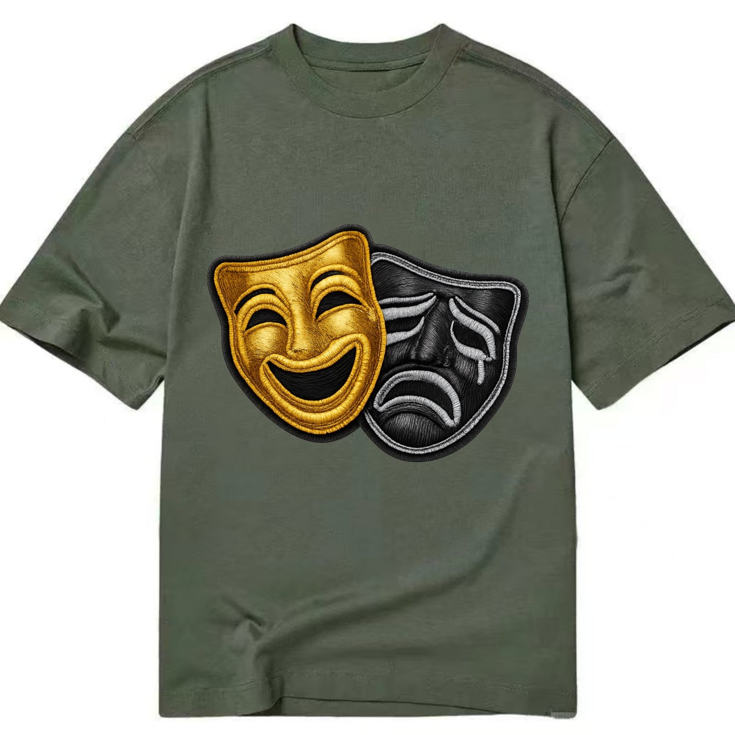 BROADWAY MASKS - comedy tragedy masks in gold and black , theater - Classic T-shirt - Army Green