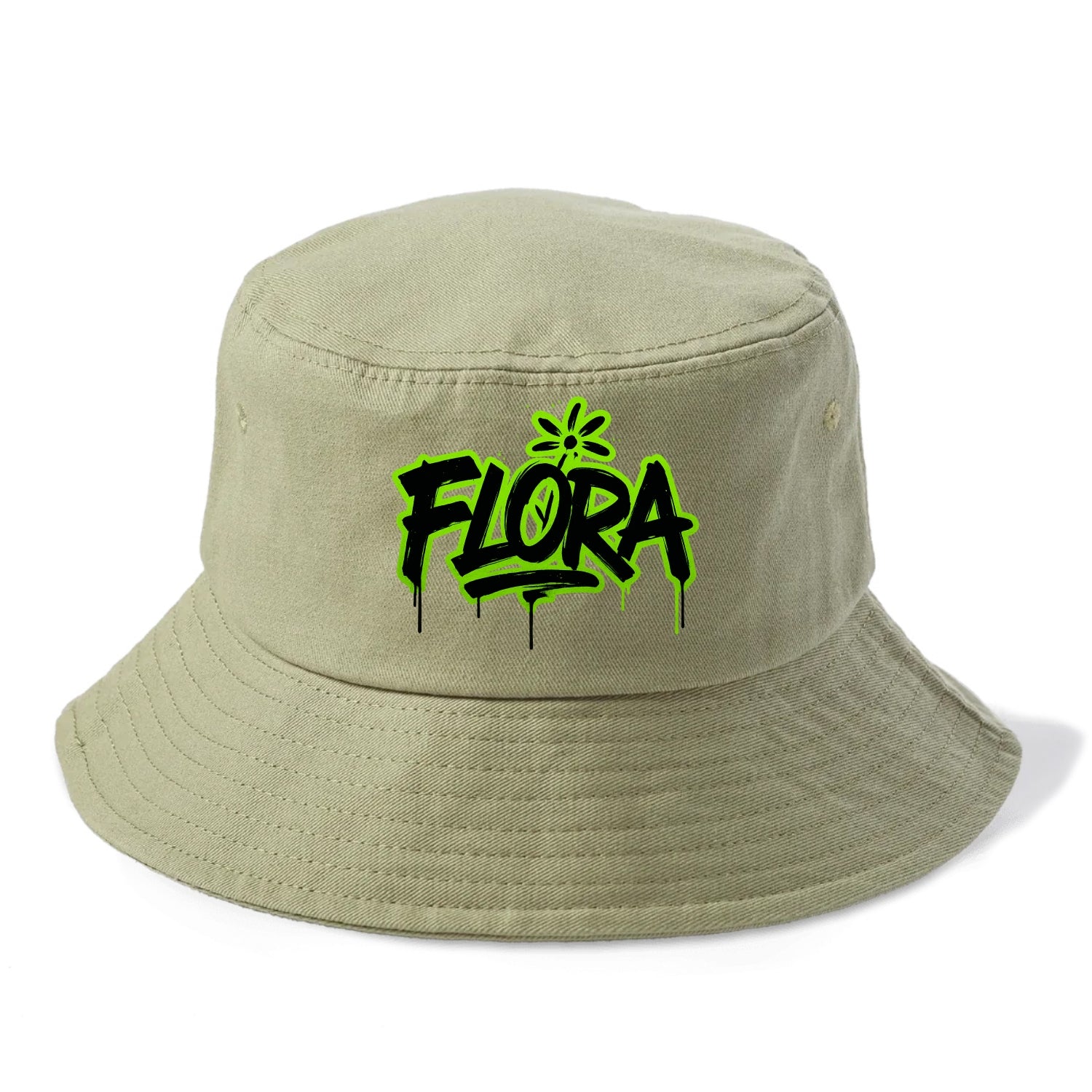 Bold typography design - "FLORA" - plant life, blooming - Bucket Hat - Army Green