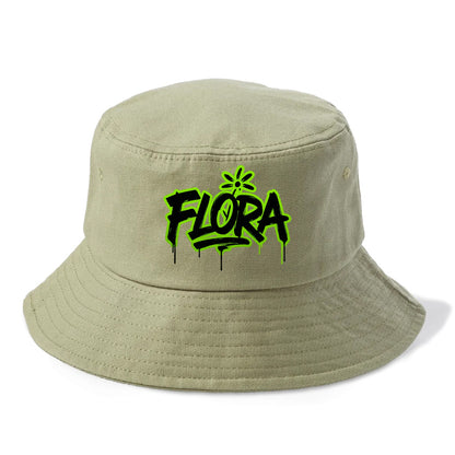 Bold typography design - "FLORA" - plant life, blooming - Bucket Hat - Army Green