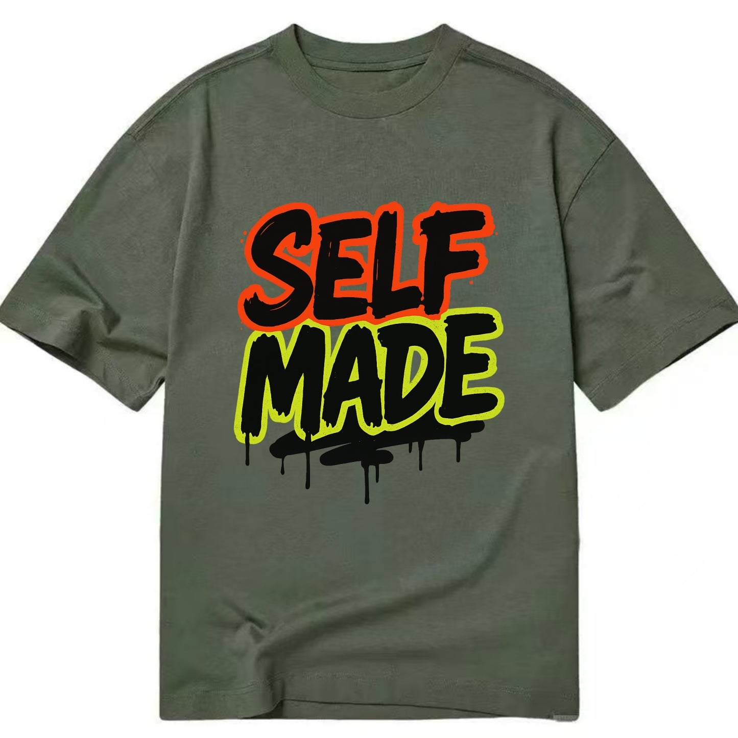 Bold typography design - "SELF MADE" - built from nothing, earned success - Classic T-shirt - Army Green