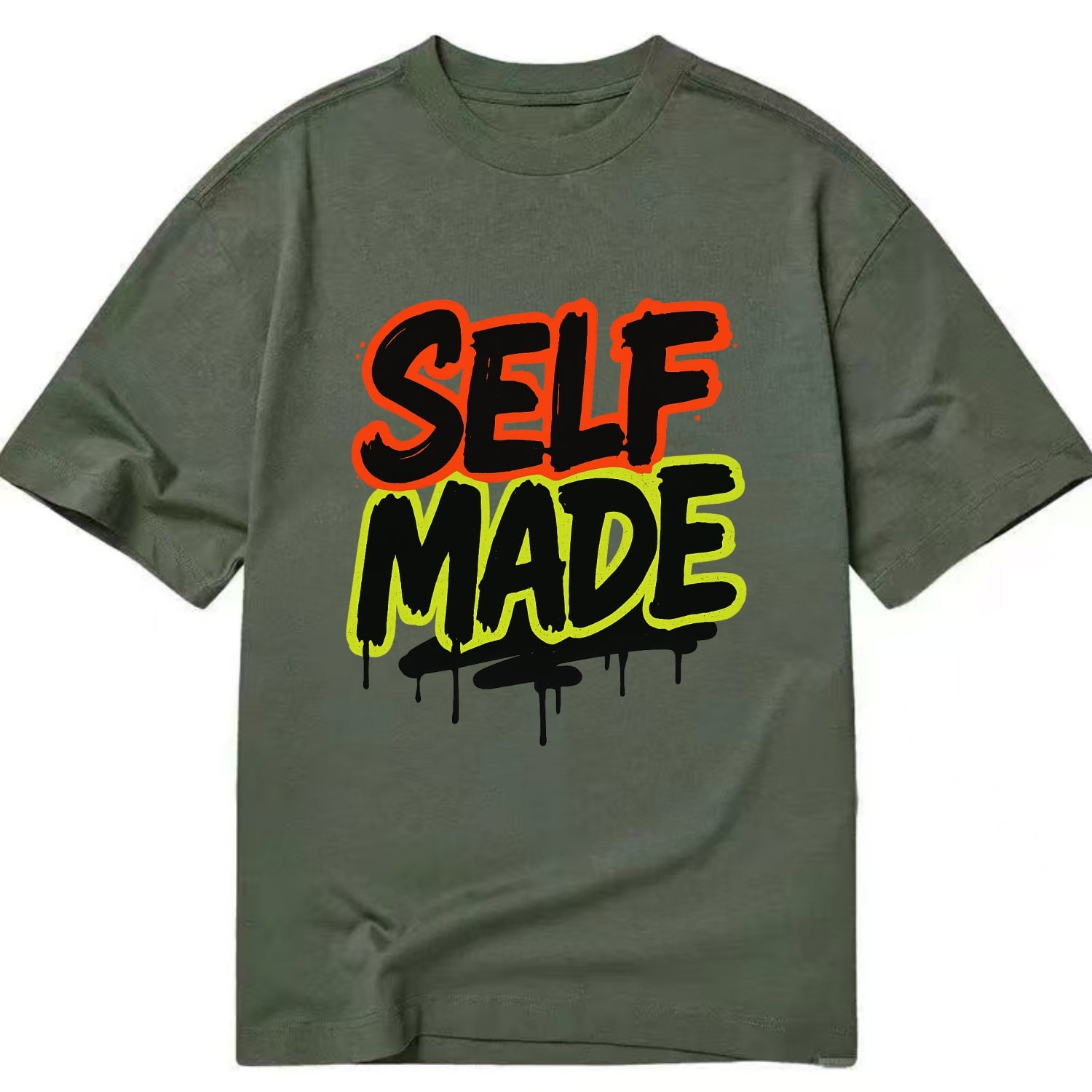 Bold typography design - "SELF MADE" - built from nothing, earned success - Classic T-shirt - Army Green