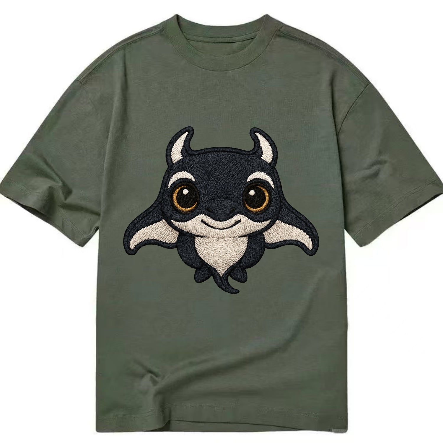 Baby Manta Ray - dark with white markings, cephalic fins, gentle eyes, - Classic T-shirt - Army Green