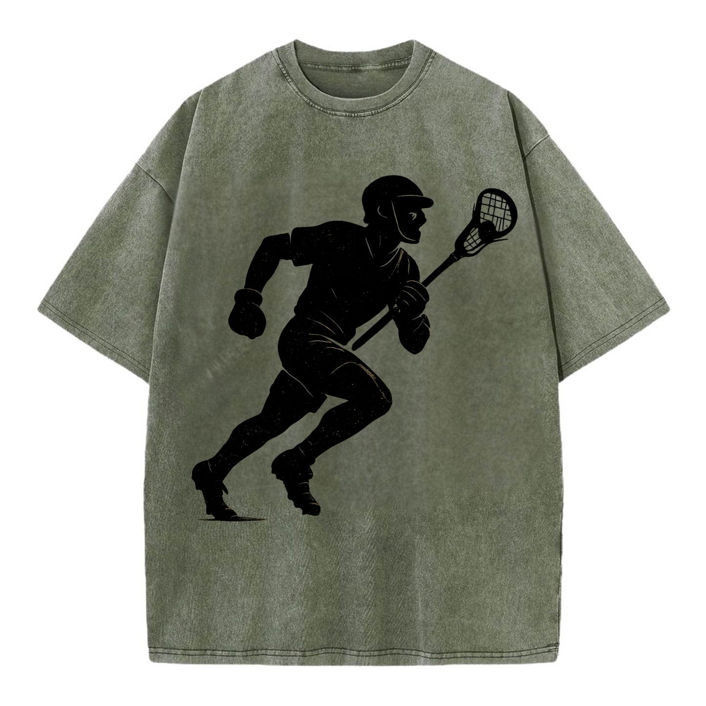 Lacrosse player cradling and running - Vintage T-shirt - Army Green
