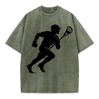 Lacrosse player cradling and running - Vintage T-shirt - Army Green