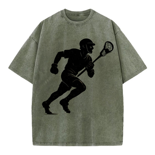 Lacrosse player cradling and running - Vintage T-shirt - Army Green