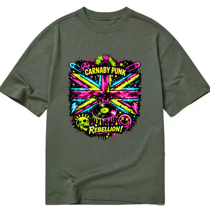 CARNABY PUNK | Swinging 60s meets 70s punk | Psychedelic Union Jack pattern | - Classic T-shirt - Army Green