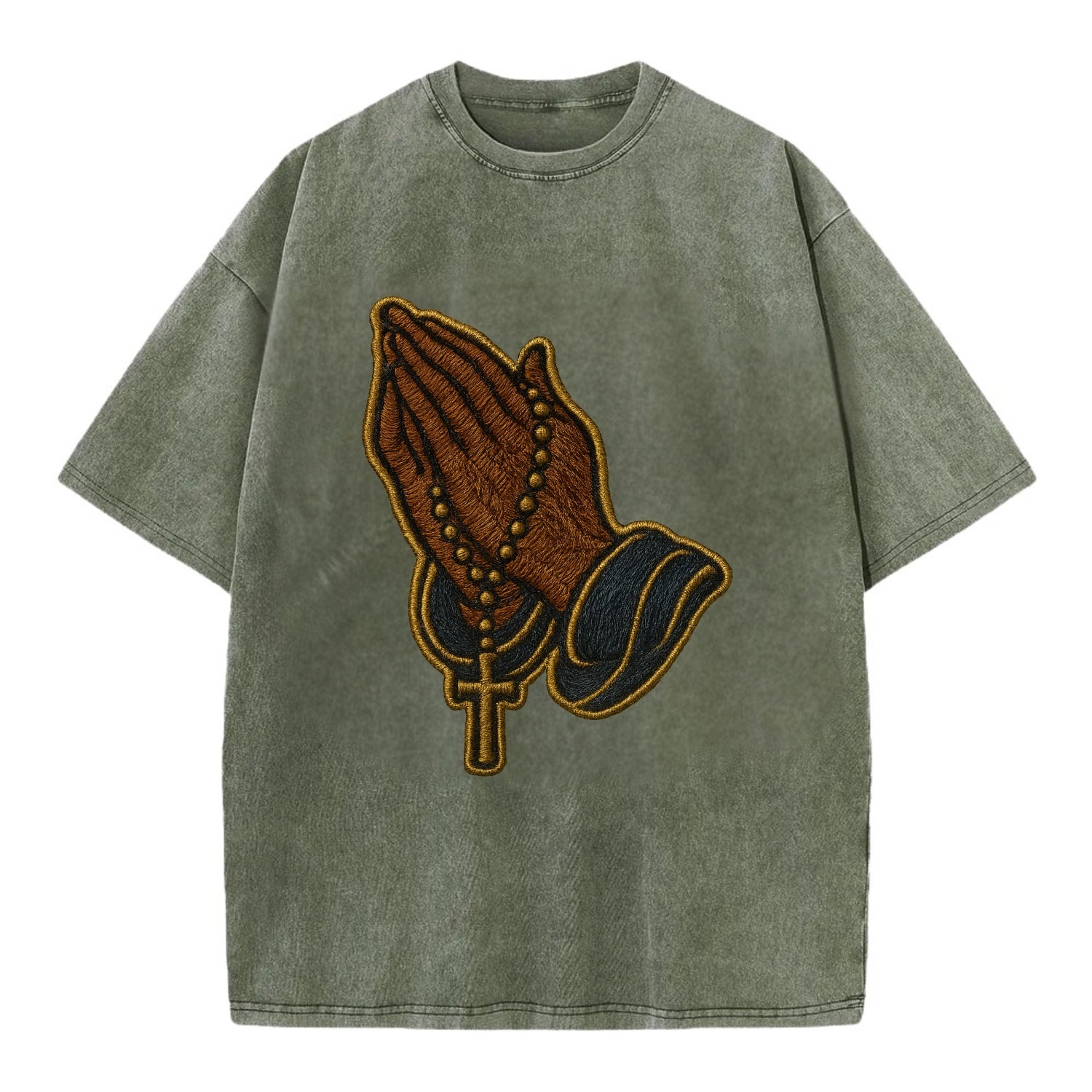 Praying Hands  - Vintage T-shirt - Army Green